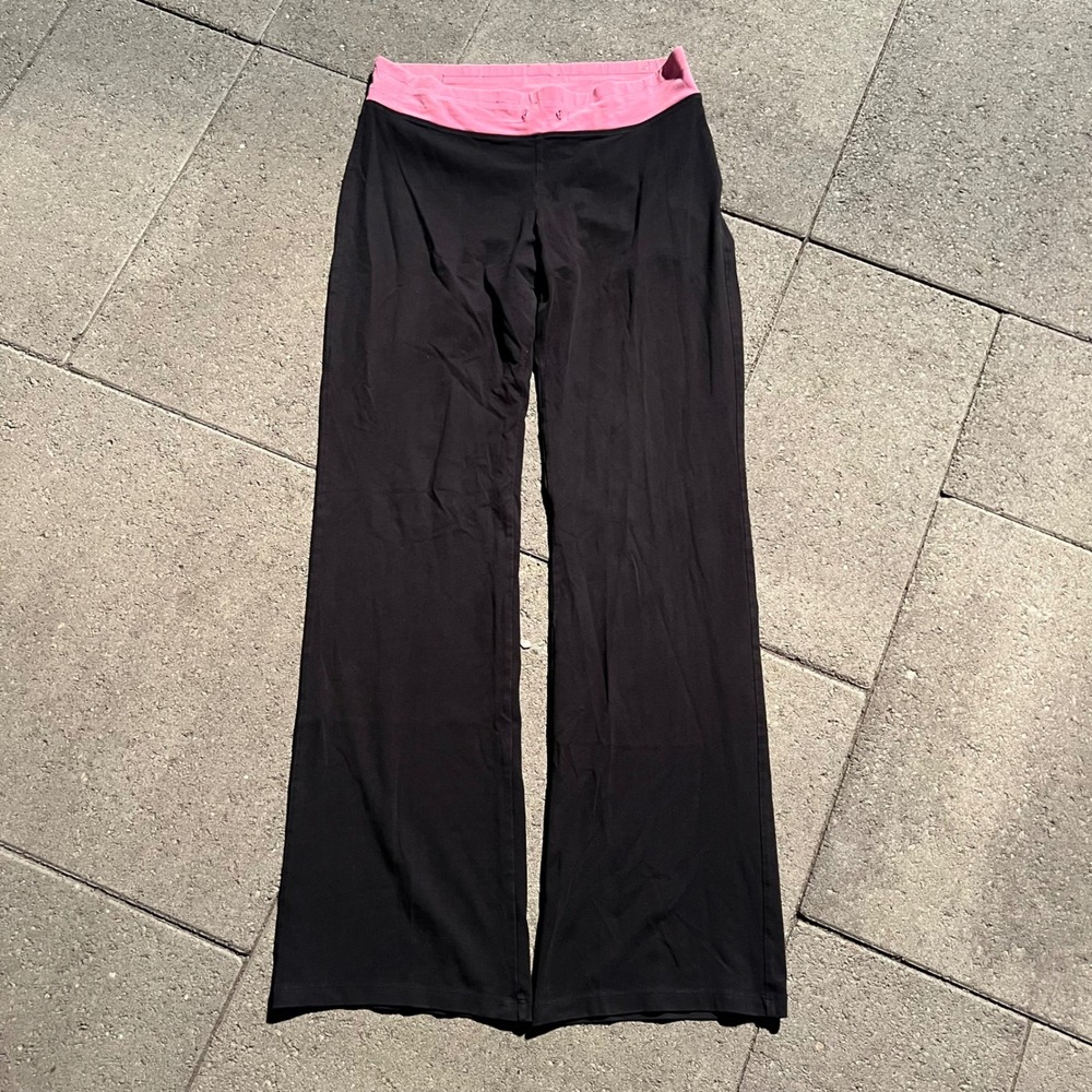 Victoria's Secret PINK Yoga Pants Flare Leg Black Pink Foldover Waist Large